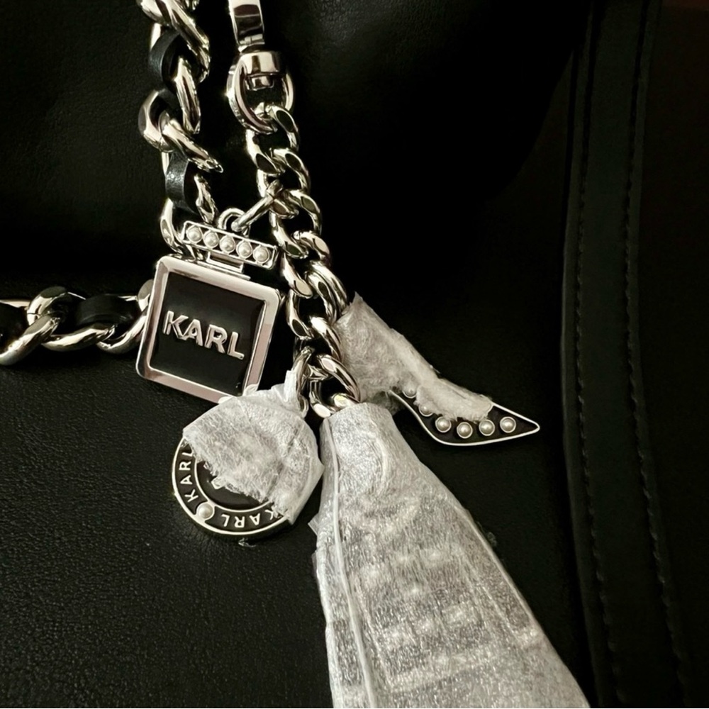 Karl Lagerfeld Paris Delaine Leather Barrel Bag with bag charm - Picture 4 of 5